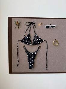 Nuevo Bikini Sexy de Dos Piezas con Tirantes y Bloques de Color a Puntos para Vacaciones de Niñas 2026 - z26082 Negro - Ver 12