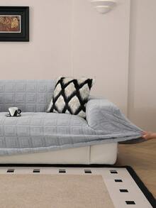 1pc Soft Minimalist Large Square Sofa Cover, Stain-Resistant Anti-Slip Sofa Slipcover, Suitable For All Seasons, Machine Washable & Hand Washable, No Fading Or Shedding, Elastic Sofa Protector - Light Grey - View 9