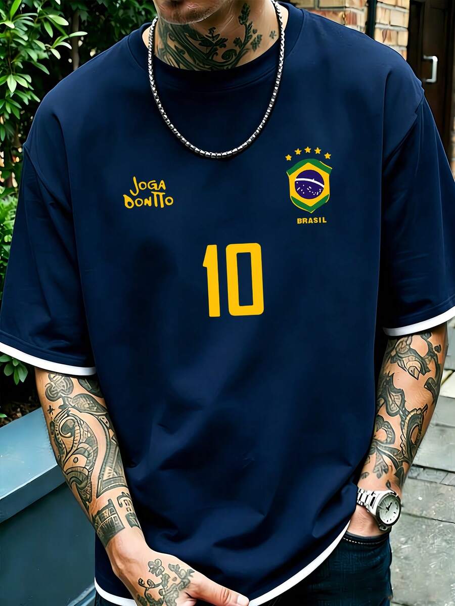 Áo thun nam in hình, áo bóng đá Brazil cổ điển - Số 10 huyền thoại, áo bóng đá, vải dệt kim thoáng khí, thiết kế cổ tròn dáng regular fit.