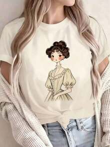 Camisetas básicas de talla grande para mujer - Camisetas casuales de manga corta, prendas esenciales ligeras para el guardarropa de verano, 1 pieza de ropa de invierno para mujer, vestido vintage con volantes para chica, cuello redondo deportivo casual, ropa de uso diario, ropa de moda para mujer, ropa de otoño para mujer, regalo de Navidad, ropa navideña transpirable y cómoda. - Blanco - Ver 1