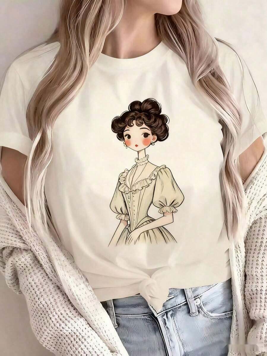 Camisetas básicas de talla grande para mujer - Camisetas casuales de manga corta, prendas esenciales ligeras para el guardarropa de verano, 1 pieza de ropa de invierno para mujer, vestido vintage con volantes para chica, cuello redondo deportivo casual, ropa de uso diario, ropa de moda para mujer, ropa de otoño para mujer, regalo de Navidad, ropa navideña transpirable y cómoda. - Blanco - Ver 1
