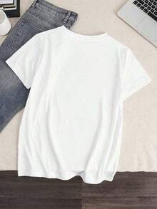 Camiseta Holgada Sencilla Mujer Estilo Moderno Camisetas de manga corta con cuello redondo y estampados divertidos y relatable para mujer, estilo casual de verano -  BASICS Camiseta Mujer Estampado Gráfico  Verano 2026 - Blanco - Ver 3