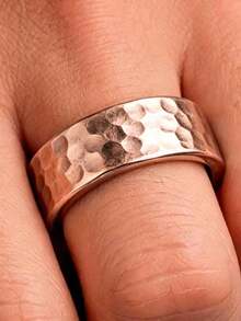 Cincin Geometris Lingkaran Bertekstur Minimalis, Hadiah Perhiasan untuk Pesta Hari Valentine, Unisex - Mawar - View 4