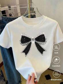 Short-Sleeved T-Shirt For Spring/Summer 2026, Made In Mexico, 180 Grams. Cartoon Print, Couple Design, Suitable For Indoor Or Outdoor Wear. Crew Neck, Unisex, Ideal For Office And Leisure. One-Pack. - 白色的 - 查看 1