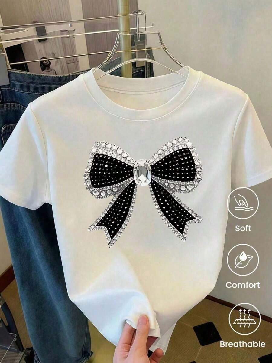 Short-Sleeved T-Shirt For Spring/Summer 2026, Made In Mexico, 180 Grams. Cartoon Print, Couple Design, Suitable For Indoor Or Outdoor Wear. Crew Neck, Unisex, Ideal For Office And Leisure. One-Pack. - 白色的 - 查看 1
