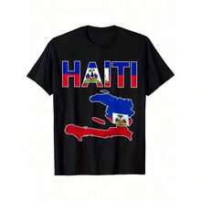 Camiseta Vintage de Manga Corta con Estampado Gráfico de la Bandera Haitiana para Mujer, Camiseta de Algodón, Ropa Casual - Negro - Ver 3