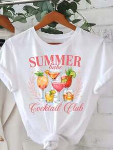 New arrivals for summer.Womens  Size Summer   Cocktail Club Graphic T Shirt Casual Crew Ne (2)Blouse,Shirt > Beautiful. - Blanco - Ver 1