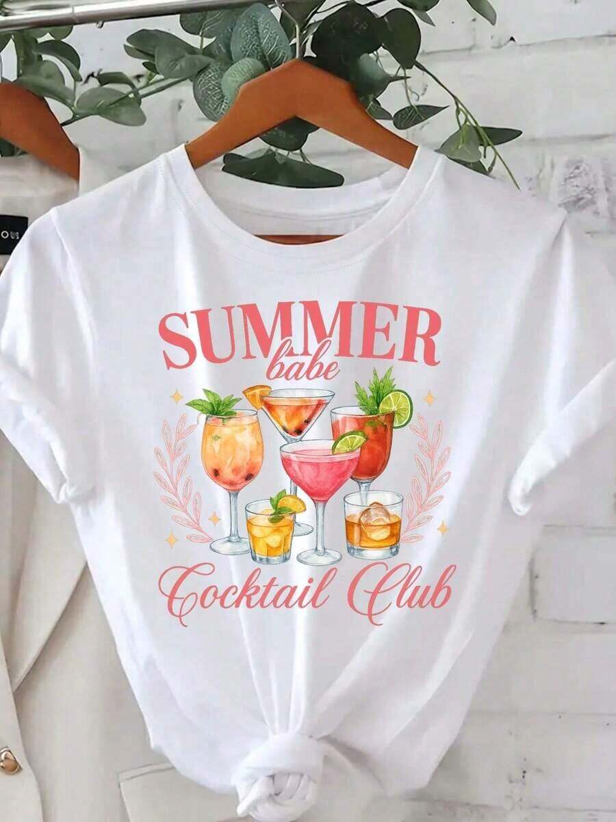 New arrivals for summer.Womens Size Summer Cocktail Club Graphic T Shirt Casual Crew Ne (2)Blouse,Shirt > Beautiful. - Blanco - Ver 1