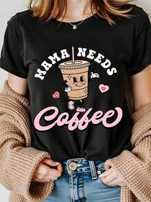 Camiseta de Algodón Casual Retro Transpirable para Mujer, Talla Grande, Estampado Urbano, Hombros Caídos, Manga Corta, Ropa Deportiva para Actividades al Aire Libre, Adecuada para Uso Diario en Estilo Urbano - Negro - Ver 8