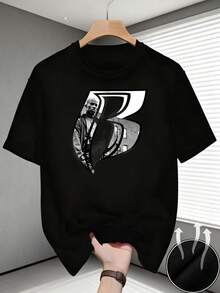 Camiseta unisex de manga corta, estilo casual, camiseta de hombre con estampado de jugador de baloncesto, ropa de verano para fanáticos de los deportes, regalo para él, playeras hombre, spiderman, ,  mujer, romwe men, boho chic, regalos para maestras, camiseta para mujer, conjuntos curvy para hombre, y2k - Negro - Ver 1