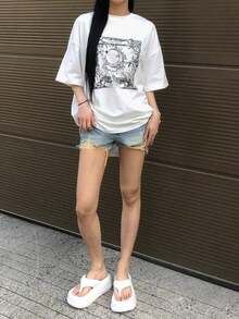 Women's Summer Round Neck Printed Loose Casual Short Sleeve Street T-Shirt-Vintage Street Style Unisex Loose Cotton Short Sleeve Crew Neck T-Shirtblusas para mujer. blusas.blusas casuales para dama. - Blanco - Ver 7