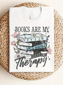 Camiseta Casual de Manga Corta para Mujer, para Vacaciones de Verano, para Amantes de los Libros, Camiseta con la Frase "Los Libros Son Mi Terapia", Camiseta Divertida para Lectores, Camiseta con Gráfico de Ratón de Biblioteca, Regalo Bonito para Lectores, Camiseta para Entusiastas Literarios, Regalo para Amantes de los Libros - Blanco - Ver 4