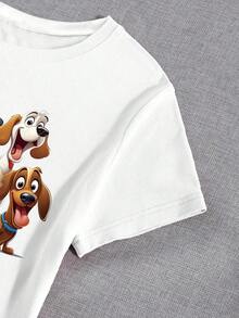 One Piece Of  Casual Clothing For Men And Women. Women's Graphic T-Shirt With A Round Neck And Short Sleeves, Featuring Cartoon Animal Prints. Versatile, Easy To Match, Suitable For Everyday Wear, Streetwear, Vacation Outfits, And Weekend Wear. - 白色的 - 查看 4
