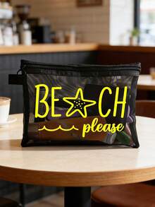 印有「Beach_please」與海星圖案的沙灘網袋，可攜式化妝包，可用於存放口紅與粉撲，沙灘設計盥洗包，透明大容量旅行化妝收納袋，夏威夷風網格化妝包，適合沙灘度假、可攜式購物袋，假期、健身房、母親節禮物、情人節、教師及女性旅行、短途旅行與旅行必需品之理想選擇 - 彩色 - 查看 13