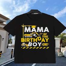 Decoración exclusiva para el Día de la Independencia/Día del Padre. Camiseta de cumplea?os para ni?o con temática de obra de construcción y mamá. Negra con estampado y texto de vehículos de construcción en amarillo y blanco. Ideal para fiestas de cumplea?os. Ropa informal para todas las estaciones, playa, deportes y actividades al aire libre. - Negro - Ver 1