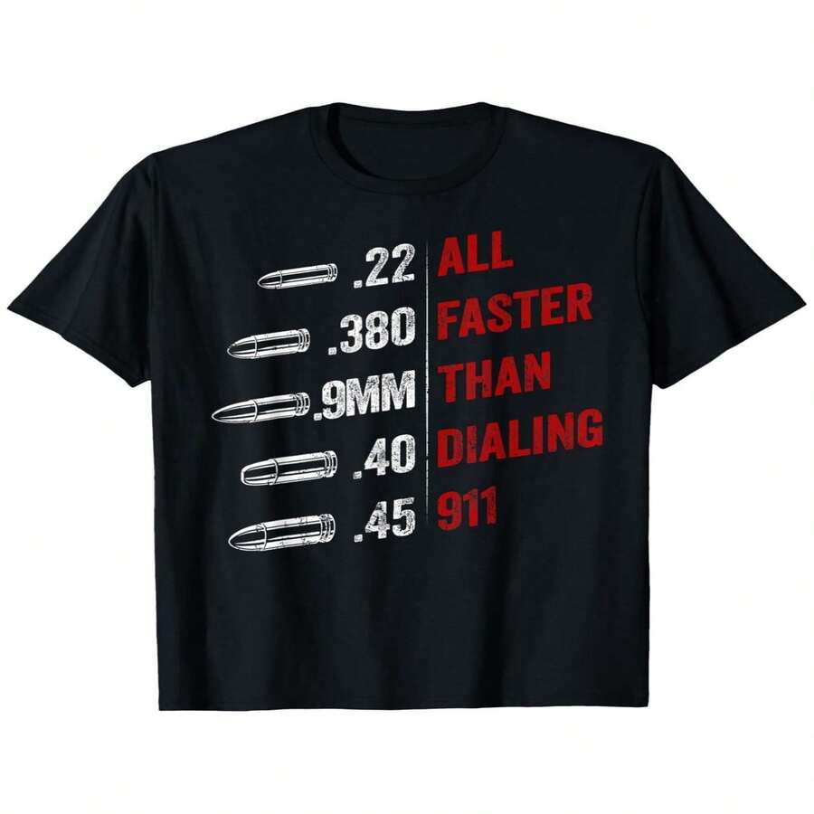 Camiseta exclusiva para el Día de la Independencia y el Día del Padre con dise?o divertido de derechos de armas: camiseta con gráfico humorístico de bala y marcador, dise?o de calibre .22 LR, camiseta negra holgada y transpirable, unisex, top casual de manga corta con cuello redondo, estilo retro, cuello redondo, ligeramente elástica, perfecta para adultos. - Negro - Ver 1