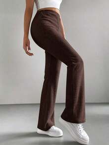 Pantalones negros acampanados de unicolor para mujer estilo Y2K - Marrón Chocolate - Ver 5