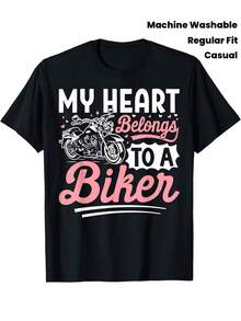 Camiseta para mujer de temática motociclista con estampado creativo. Tejido suave, lavable a máquina. Es la opción ideal para amantes de la moto y como regalo de San Valentín - Negro - Ver 2