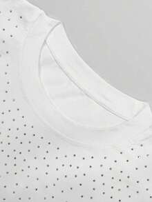 Camiseta informal de manga corta y cuello redondo de unicolor para hombres, con proceso de perforación caliente, nueva colección primavera/verano 2025, rave - Blanco - Ver 3