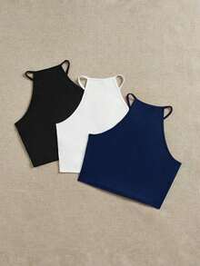 Set de 3 tops de camiseta sin mangas casuales y sencillos para mujer, adecuados para el verano - Multicolor 13 - Ver 2