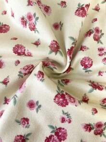 Camiseta de manga corta con cuello en V, estampado floral amarillo, estilo francés, para verano - Albaricoque - Ver 4
