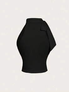 Blusa con cuello alto, lazo y recogido, casual y de moda para uso diario, perfecta para vacaciones, citas, picnics, fiestas, bailes de graduación, festivales y cumpleaños; uso diario, salir, té, club, primavera/verano, invitada de boda - Negro - Ver 2