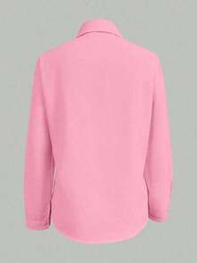 Camisa informal casual de mujer de manga larga con cuello cruzado y estampado floral - Rosa Pálido - Ver 2