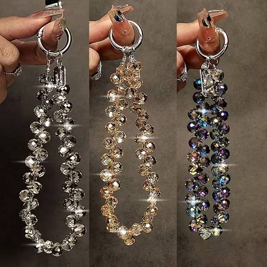 3件套奢华时尚串珠钥匙扣,手机包包车钥匙链吊坠装饰,适合日常通勤佩戴 - 彩色 - 查看 1