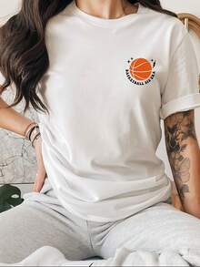 Women's Basketball Jersey With Letter Print - Short Sleeve, Crew Neck, Spring-Summer Graphic Top, Casual Sportswear For Sports And Daily Outfits, Machine Washable, Non-Stretch Fabric (Medium Elasticity) - [白色的] - 查看 6