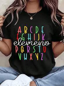 Diseñada para mujeres modernas, elegantes y cómodas. Camiseta de mujer con estampado de alfabeto, diseño de letras Elemento, cuello redondo, corte regular, ropa casual, idea de regalo. Top de mezcla de algodón de 220g, confeccionado con tela suave y transpirable de primera calidad, diseñado para comodidad durante todo el día y uso diario versátil, perfecto para salidas informales. - Blanco - Ver 7