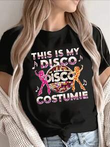 Una camiseta ligera con un divertido estampado de atuendo disco, perfecta para mujeres. Perfecto para fiestas, discotecas o salidas informales en casa o al salir a cenar. 180g 100% Algodón. - Blanco - Ver 7