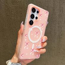 Funda para teléfono: Funda para teléfono adecuada para Samsung Galaxy S23 S23plus S24  S24Ultra S25 S25Plus S25Ultra S26 S26Ultra S26Plus, a prueba de golpes, de doble capa, imitación de gelatina, magnética, con borde completo, fácil de limpiar, con diseño de lazo y corazón. - Blanco - Ver 4