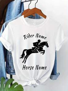 Camiseta con Texto Personalizado para Entusiastas de Caballos, Camisetas Personalizadas, Camisetas con Logotipo Empresarial, Ropa de Equipo, Regalos de Halloween y Camisetas con Tu Texto Personalizado - Blanco - Ver 6