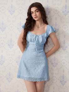 Vestido mini minimalista de unicolor para mujer - Azul - Ver 1