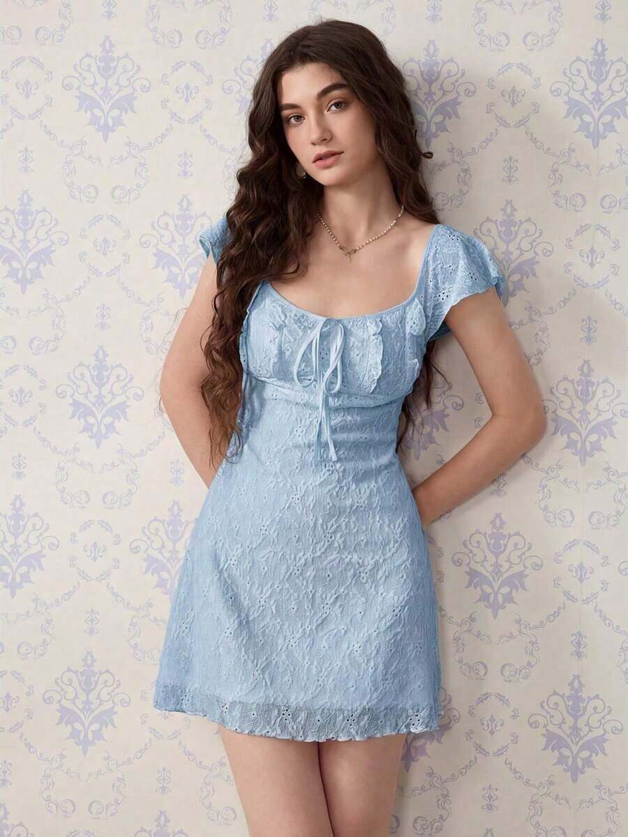 Vestido mini minimalista de unicolor para mujer - Azul - Ver 1