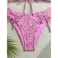 Nuevo traje de baño bikini para mujer, sexy, de dos piezas y cintura alta, con tirantes, ideal para vacaciones en la playa. - Morado - Ver 4