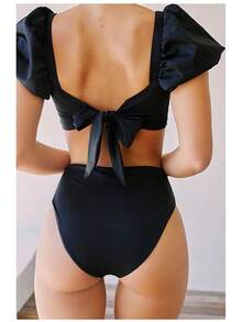 Women's Swimsuit, Bikini, Short Sleeve Swimsuit, Women's Swimsuit With Puff Sleeves, Sporty Style. - 白色 - 查看 6
