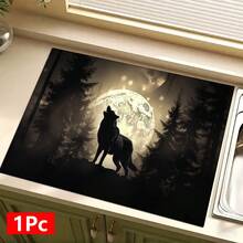 1pc Wolf Pattern Printed Absorbent Dish Drying Mat, Dish Drying Mat, Espresso Machine Countertop Absorbent Mat, Sink Drain Mat, Soft Faucet Absorbent Mat, Sink Cup Mat, Kitchen Supplies, Bathroom Supplies - Multicolor - View 15