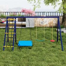 Multifunctional Outdoor Swing Set – 3 Swings + Climbing Frame + Basketball Hoop, Outdoor Swing Combination, Hanging Swing, Strap Swing, Climbing Rope Swing, An Outdoor Play Paradise - Antique Blue - View 5