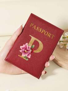 Floral Letter Print Passport Holder Wallet & Card Holder, Slim Travel Purse For Couple, Fits Cards & IDs, Lightweight Portable - Burgundy - View 132