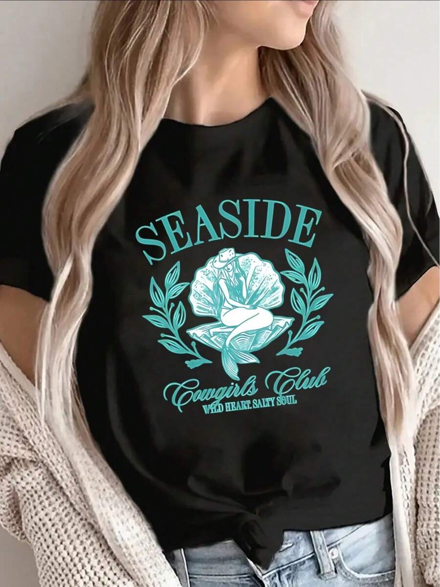 Camiseta de manga corta de poliéster Beach Bonfire Club, diseñada para vacaciones en la playa, ligera y duradera, adecuada para actividades casuales al aire libre y para uso en días de descanso. - Negro - Ver 1