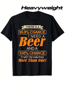 Camiseta Divertida para Amantes de la Cerveza para Hombre - Eslogan: "99% de probabilidad de que necesite una cerveza, o incluso más" - Camiseta negra de corte regular y tela gruesa - Estampado naranja llamativo - Lavable a máquina, adecuada para uso diario y fiestas, diseño humorístico, costuras de calidad, prenda creativa, para reuniones sociales, una declaración de individualidad, tela duradera, una camiseta de manga corta adecuada para el hogar, uso diario, fiestas y viajes-perfecta como regalo para amigos o familiares. - Negro - Ver 6