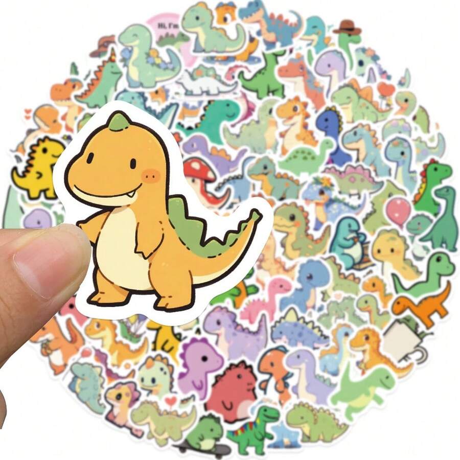 100pcs Waterproof Vinyl Cute Cartoon Dinosaur Stickers, Graffiti Decor For Water Bottles, Car Cups, Computers, Guitars, Bicycles, Motorcycles, Skateboards, Helmets, Luggage, Diaries, DIY Crafts, Decorative Sticker Pack, Gift For Boys And Girls - Multicolor - View 1