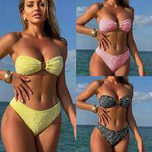 Nuevo bikini de dos piezas sin tirantes, sexy, de tela especial bordada. - Verde - Ver 2