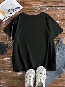 Camiseta Holgada Sencilla Mujer Estilo Moderno Playera de algodón suave para mujer, camisetas de mujer con la impresión de la cruz y la frase 'I CAN DO ALL THINGS . . . ', camiseta casual de manga corta con estampado gráfico de fe para mujer, verano. Camiseta Mujer Estampado Gráfico  Verano 2026 - Negro - Ver 3