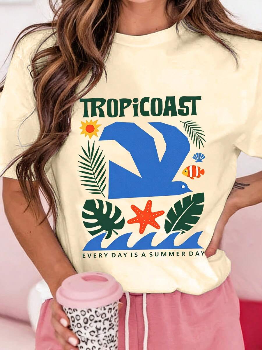 Camiseta retro de mujer con recorte artístico de Matisse - Top extragrande de manga corta con icónico diseño de recorte de Matisse, adecuada para ropa de playa de primavera/verano, estilo blusa holgada casual para usar en capas o atuendos diarios - Albaricoque - Ver 1