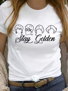 Camiseta de Talla Grande, Oversize, con Letras Doradas FTA - Blusa Casual de Manga Corta y Cuello Redondo - Camisetas Lavables a Máquina para Uso Diario (Letras Doradas) - Blanco - Ver 4