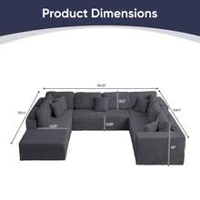 141" W Modular Sectional Sofa, Oversized U-Shaped Corduroy Cloud Sofa With Movable Ottoman, Deep Seat Boneless Accent Couch No Assembly Required For Living Room - Dark Grey - View 9