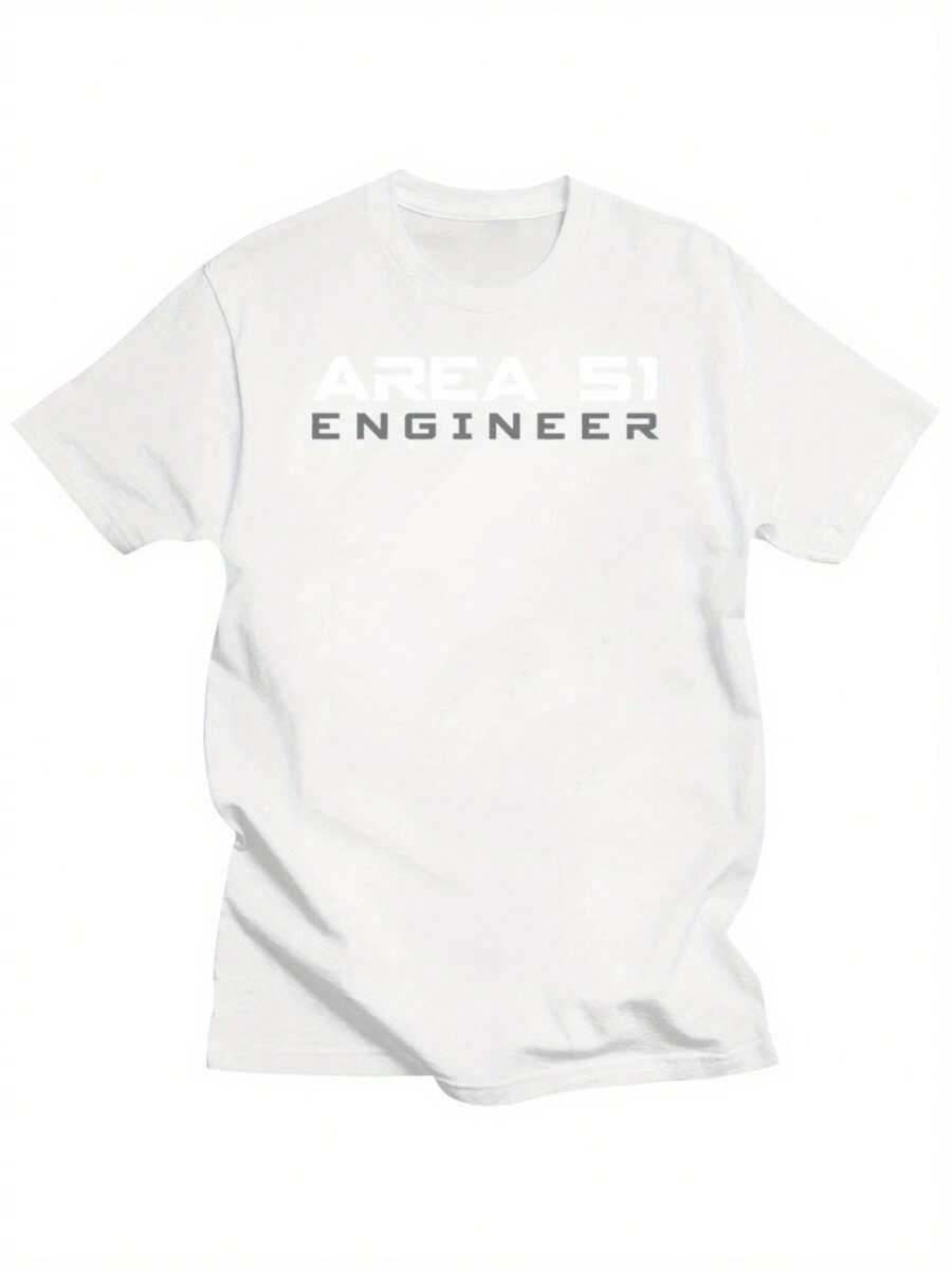 Men's Plus Size Cotton T-Shirt "Area 51 Engineer" - UFO And CIA Theme, Casual Crew Neck, Short Sleeve, Alien Graphic T-Shirt For Adults And Teens, Alien Clothing | Crew Neck T-Shirt | Cotton Fabric, Alien Decoration, PLUS SIZE - 白色 - 查看 1