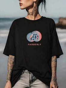 Camiseta estampada para mujer Farberly 180G - Camiseta de manga corta moderna y cómoda, perfecta para celebraciones de verano, reuniones familiares y eventos corporativos de team-building. - Negro - Ver 1
